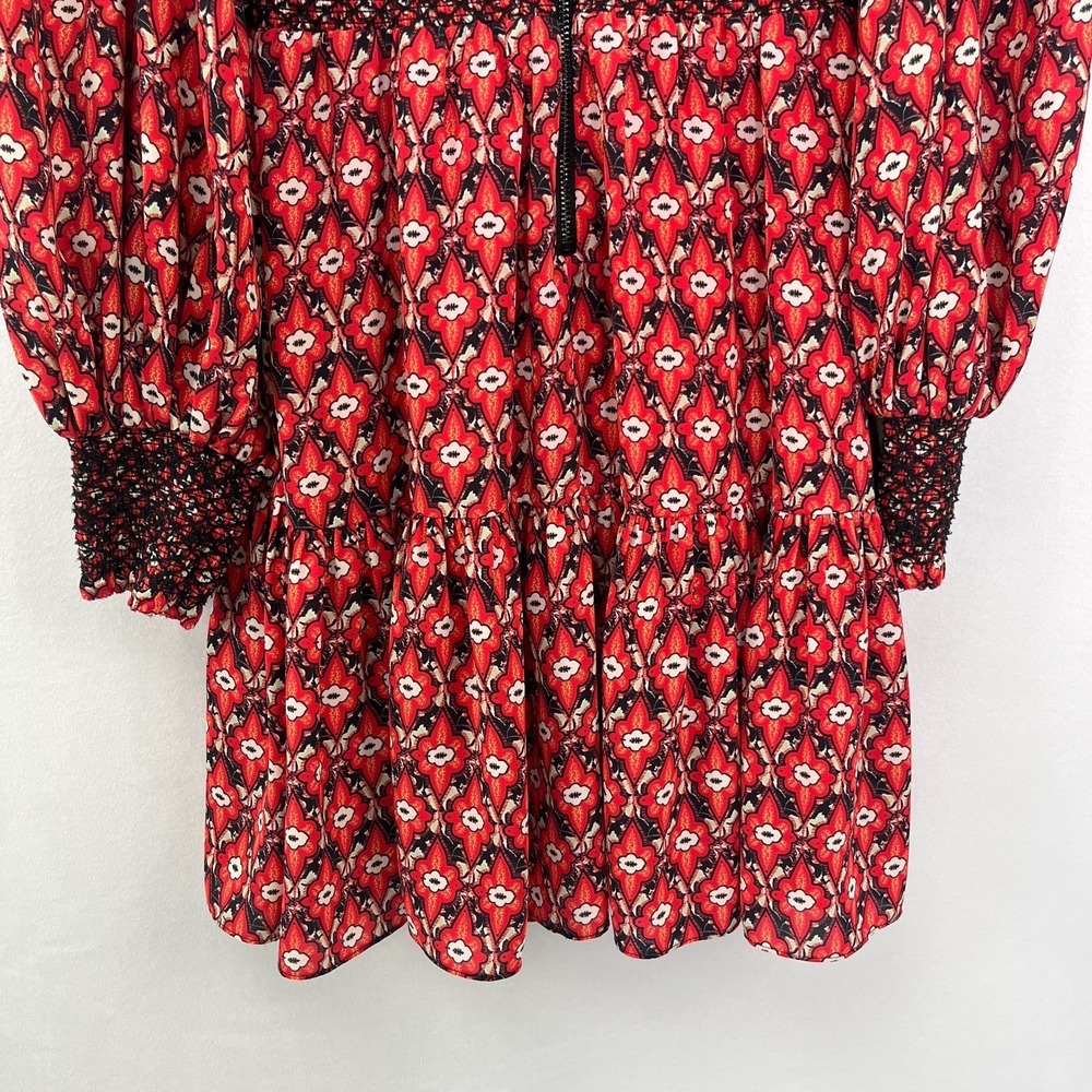Alice & Olivia Elvira Smocked Mock Neck Mini Dress Sz 2 - Picture 3 of 16